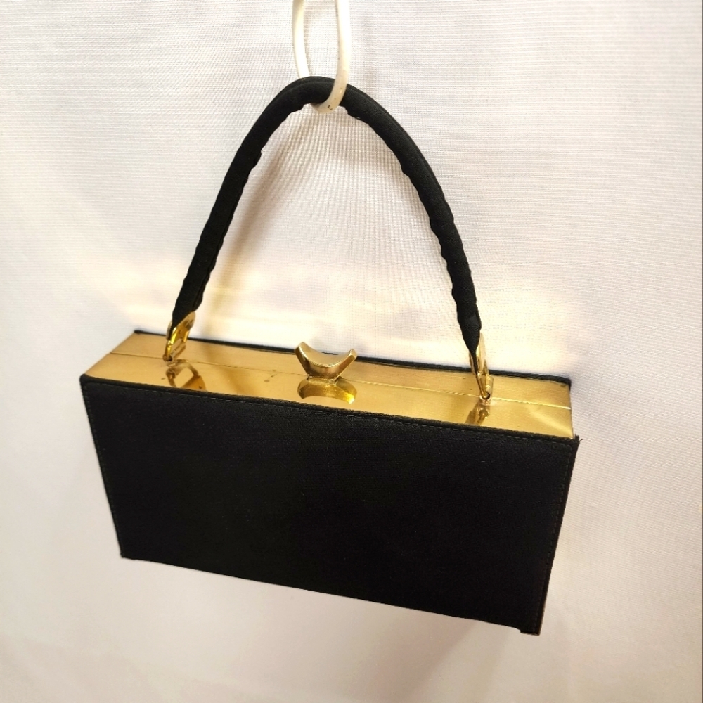 Vintage Nan Tribble Black Cloth Kiss Lock Bag